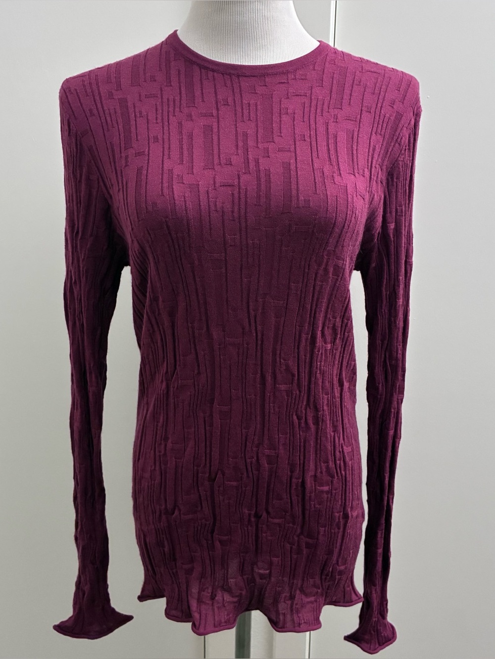 Maglificio Marilina 100% Cashmere Textured Long Sleeve Top Italy Burgundy